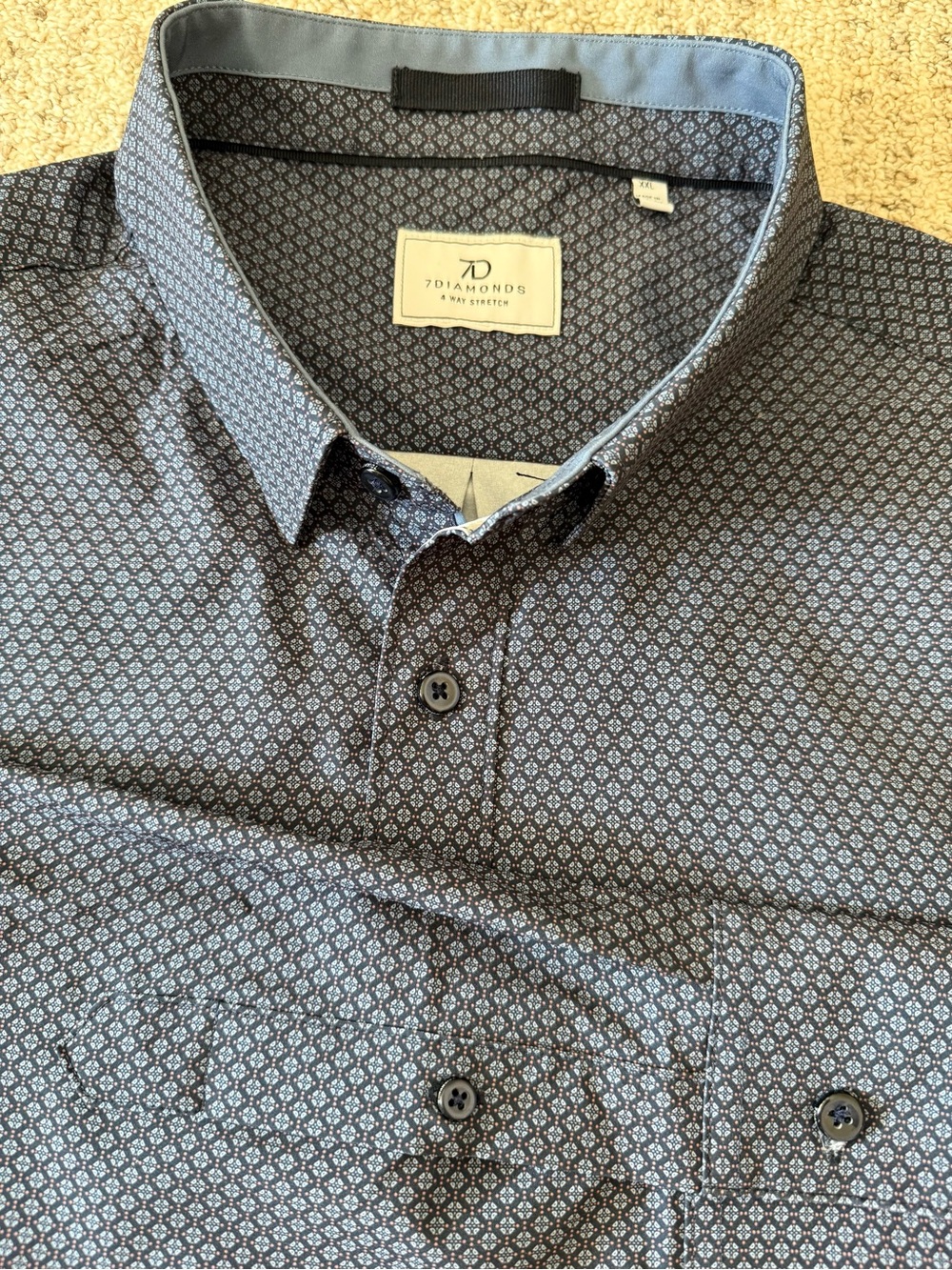 7 Diamonds 4 Way Stretch Mens Dress Shirt Sz XXL Navy Print - Picture 8 of 11